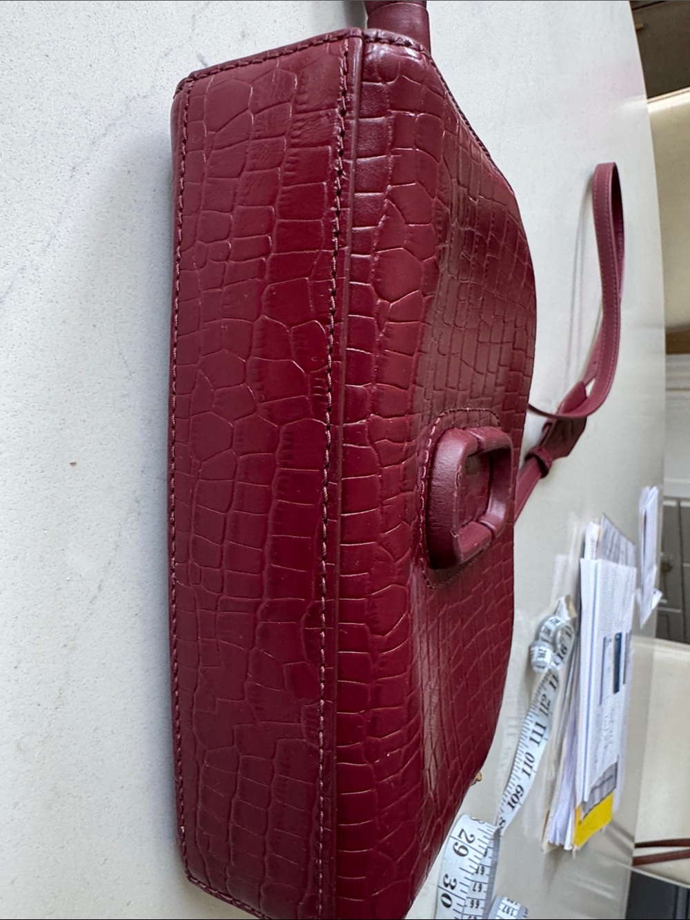 Marc Jacobs Wine Red Croc-Embossed Leather Crossbody Bag - Picture 12 of 13